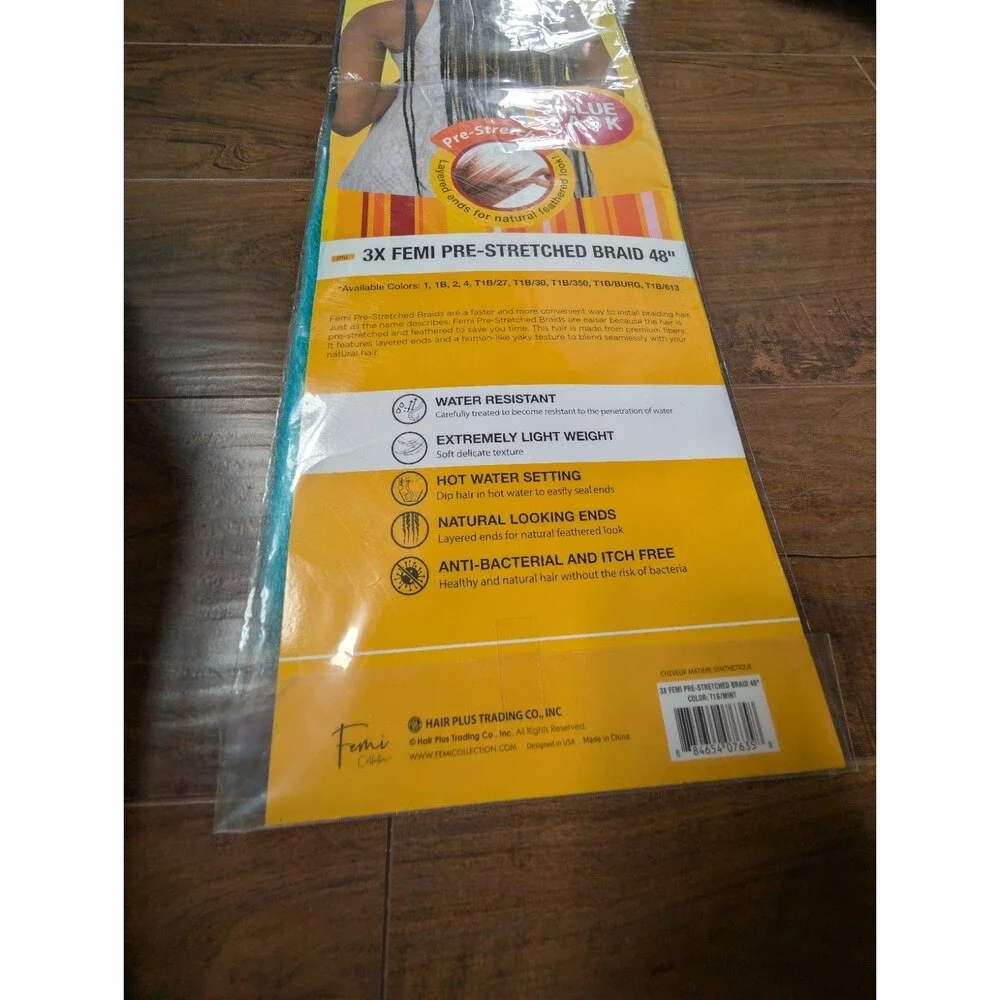 NEW Femi collection braid T1B Mint Braiding Pre-stretched 48 Inch- 3 Bundles USA